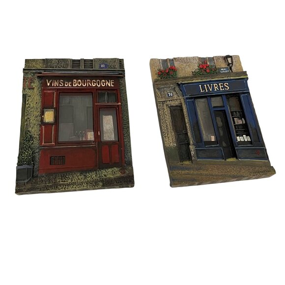 Vintage Chiu Tak Hak 3D Wall Plaques Featuring French Storefronts Livres & Vins - Picture 2 of 9